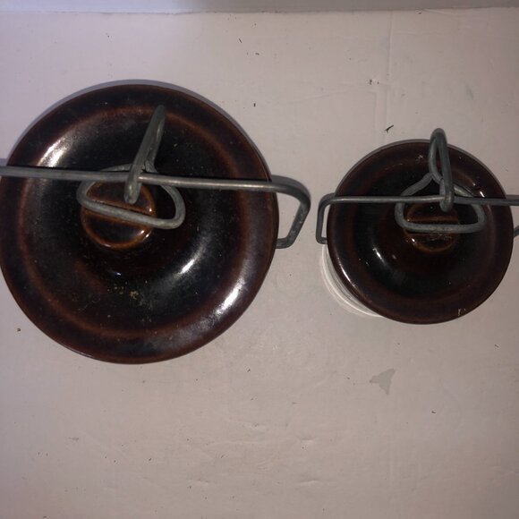 Vintage 2 Brown Ceramic Stoneware Crock Cannisters with Lids - Picture 6 of 10